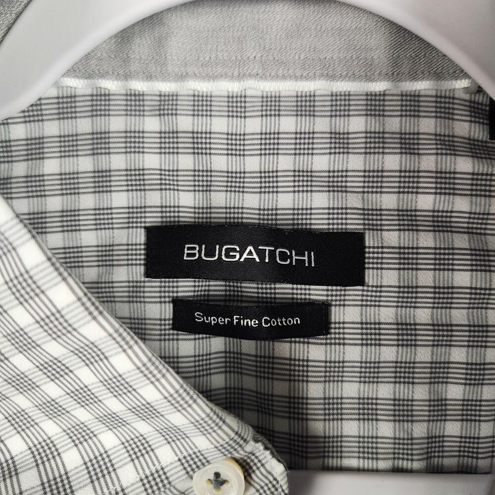 Bugatchi Shirt Mens Large Gray Check Super Fine Cotton Short Sleeve Button Front